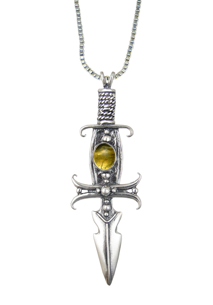 Sterling Silver Deathmaker Knife Dagger Pendant With Citrine